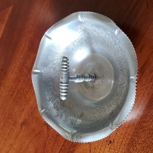 Vintage Floral engraved metal dish with handle